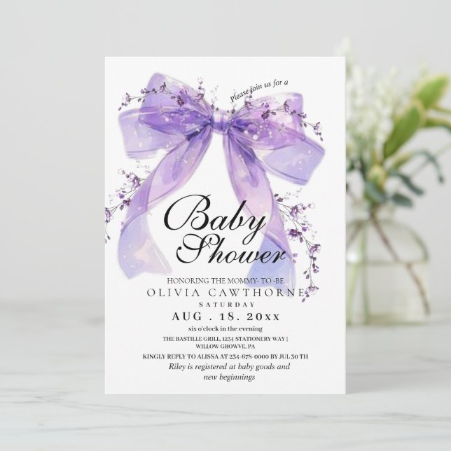 Invitación Modern and elegant Bow Baby Shower (Anverso de pie)
