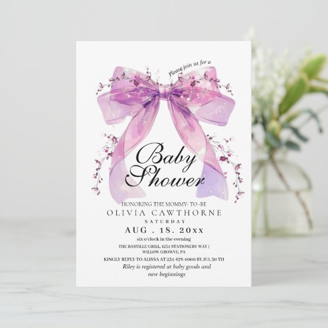 Invitación Modern and elegant Pink Bow Baby Shower (Anverso de pie)