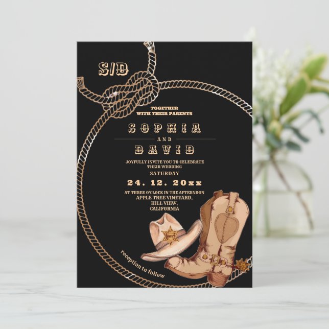 Invitación Modern and Minimal Western Cowboy Boots Wedding  (Anverso de pie)