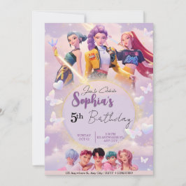 Invitación Modern Anime Girl Squad Neon Purple Birthday 