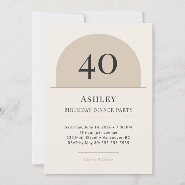 Invitación Modern Arch 40th Birthday Dinner Party Invitation (Anverso)