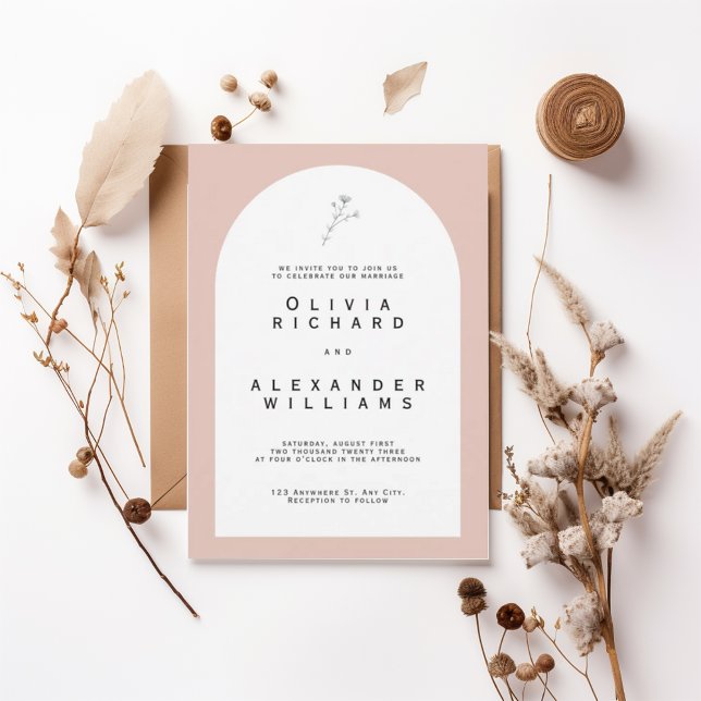 Invitación Modern Arch Blush Minimalist Wedding Invitation (Subido por el creador)