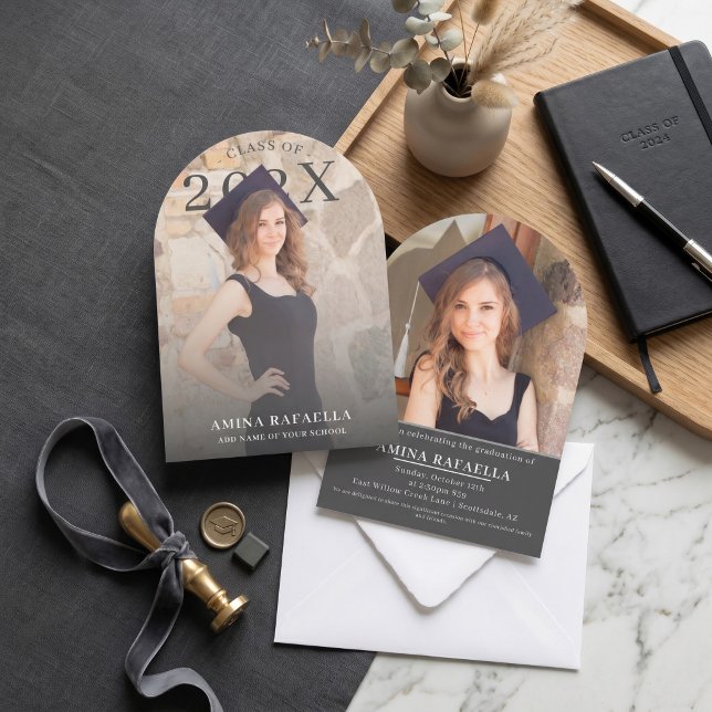 Invitación Modern Arch Photo Minimalist Graduation | PhotoPop (Modern Arch Photo Minimalist Graduation Party Invitation Editable Template
)