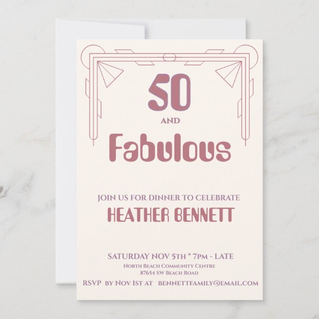 Invitación Modern Art Deco 50 and Fabulous Birthday  (Anverso)