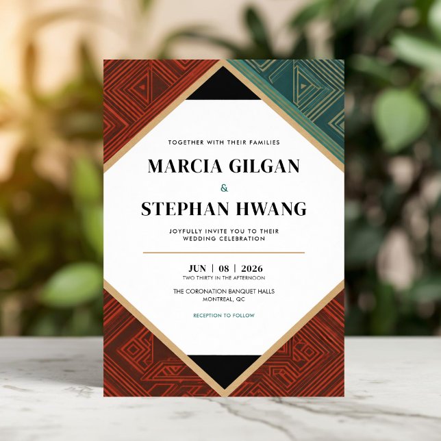 Invitación Modern Art Deco Geometric Diamond Frame Wedding  (Art Deco Style Wedding Invitation)