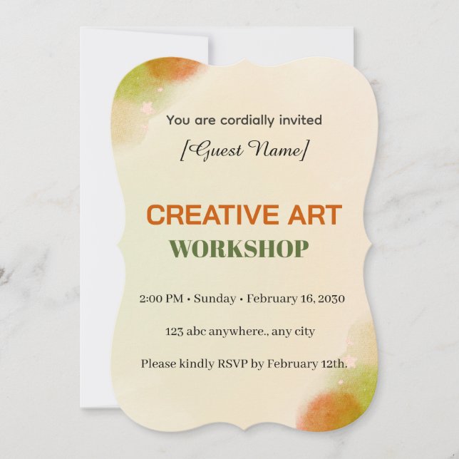 Invitación Modern Artistic Event Card | Creative Art Workshop (Anverso)