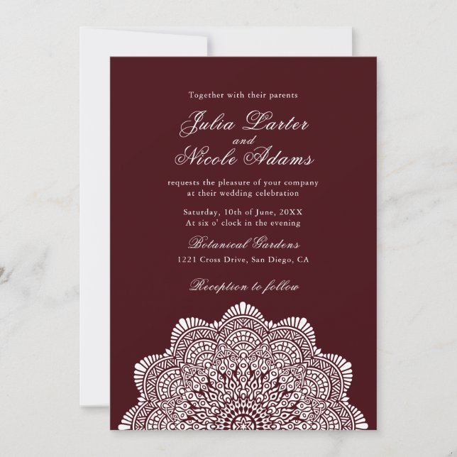 Invitación Modern Artistic Motif Style Mandala Wedding (Anverso)