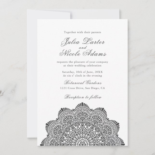 Invitación Modern Artistic Motif Style Mandala Wedding (Anverso)