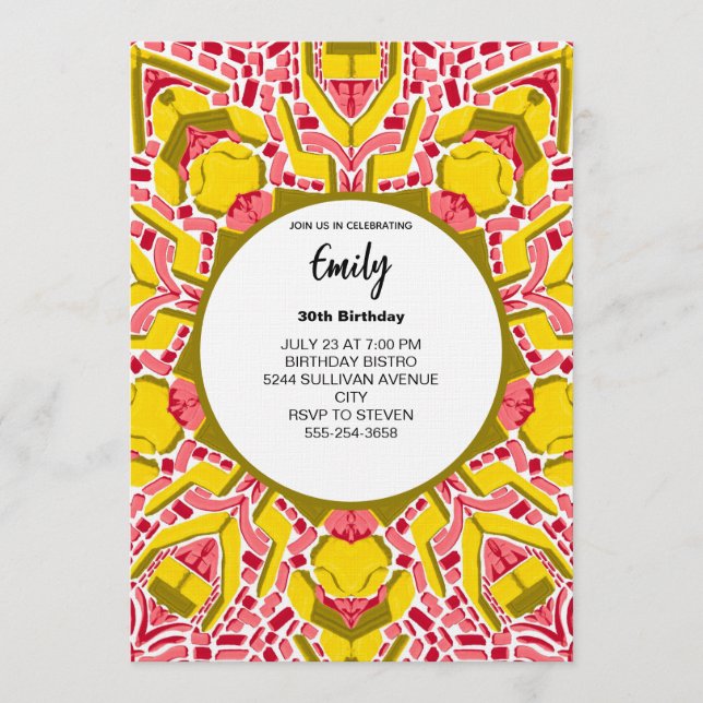 Invitación Modern Artistic Yellow & Pink Abstract Pattern (Anverso)