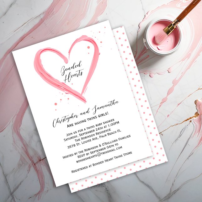Invitación Modern Baby Girl Rubor Pink Heart Baby Shower (Subido por el creador)