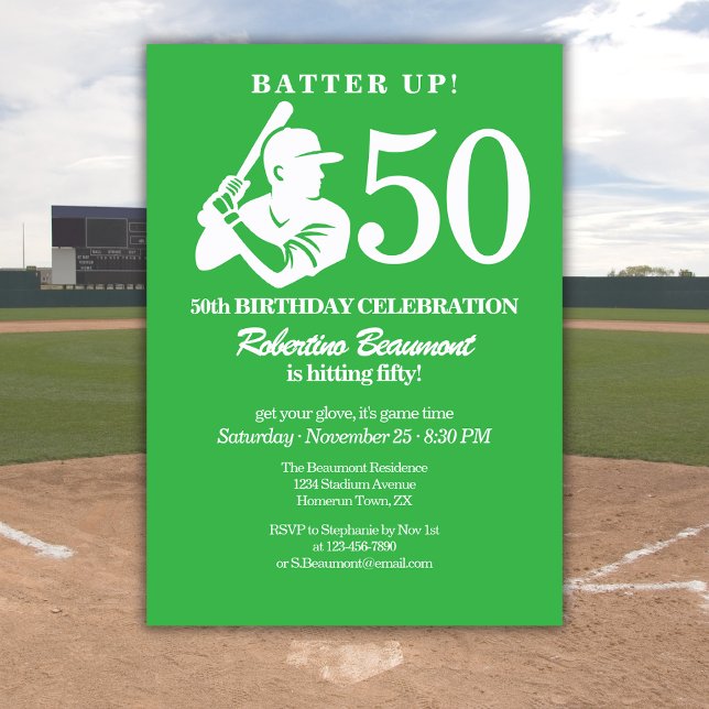 Invitación Modern Baseball Player Men's 50th Birthday (Subido por el creador)