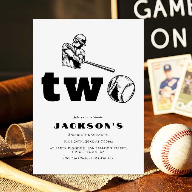 Invitación Modern Baseball Sports Kid 2nd Birthday Party (Subido por el creador)