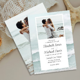 Invitación Modern Beach Blue Ocean Wave Summer Photo Boda