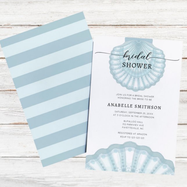 Invitación Modern Beach Blue Shell Bridal Shover (Subido por el creador)