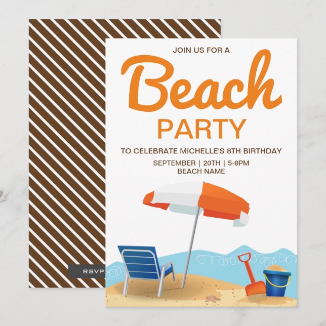 Invitación Modern Beach Fiestas Niños Fiesta de cumpleaños (Anverso / Reverso)