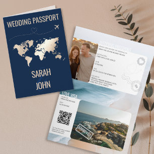 Invitación Modern Beach Passport Código QR de la boda de dest