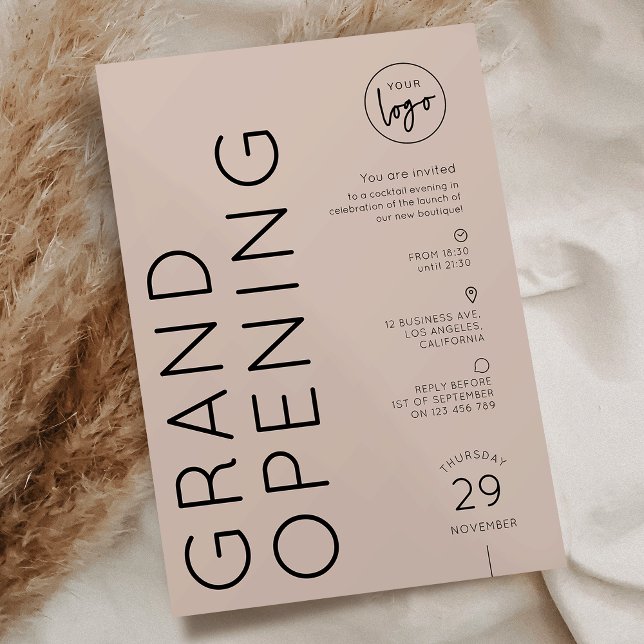 Invitación Modern Beige Business Logo Grand Opening (Subido por el creador)