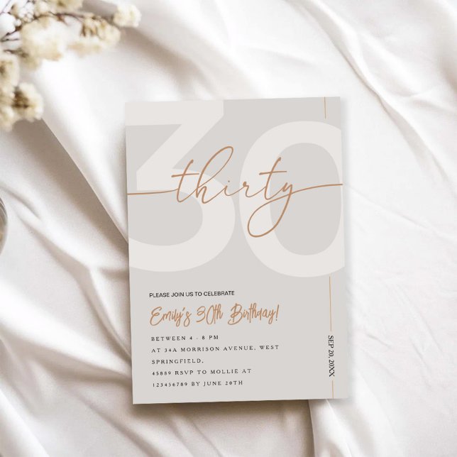 Invitación Modern Beige & Gold 30th Birthday Invitation (Subido por el creador)