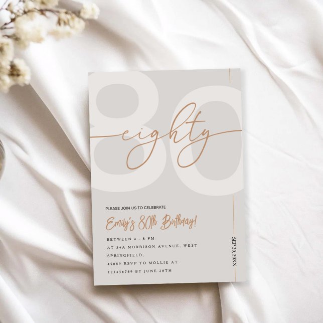 Invitación Modern Beige & Gold 80th Birthday Invitation (Subido por el creador)