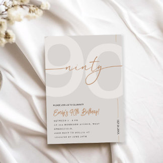 Invitación Modern Beige & Gold 90th Birthday Invitation