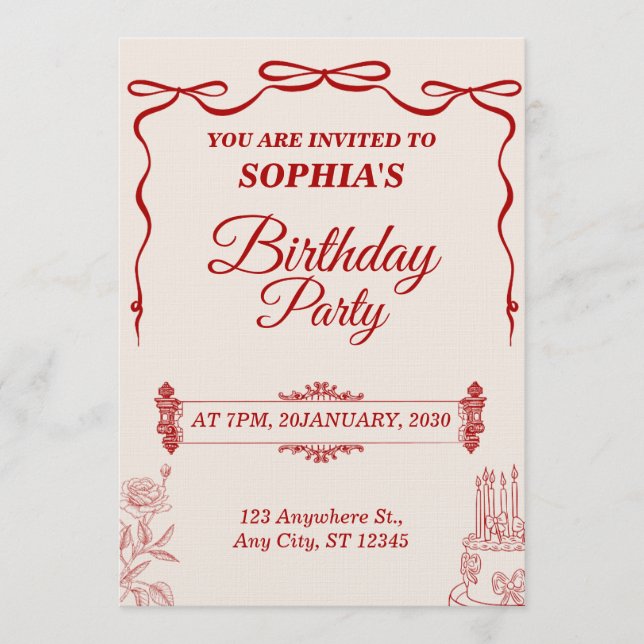 Invitación Modern Birthday Card Template Editable & Printable (Anverso)