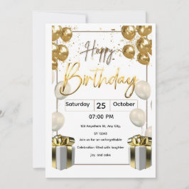 Invitación Modern Birthday Invitation Card with Golden Balloo