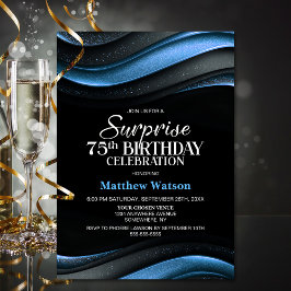 Invitación Modern Black and Blue Surprise 75th Birthday Party