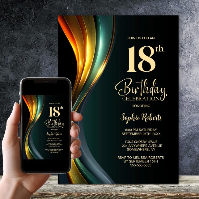 Invitación Modern Black and Gold 18th Birthday Party (Subido por el creador)