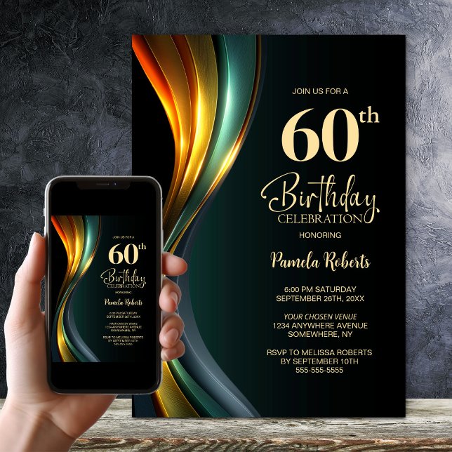 Invitación Modern Black and Gold 60th Birthday Party (Subido por el creador)