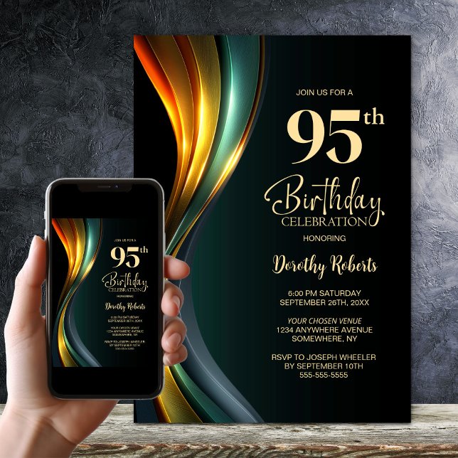 Invitación Modern Black and Gold 95th Birthday Party (Subido por el creador)