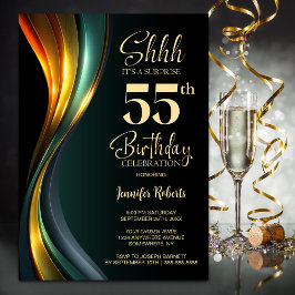 Invitación Modern Black and Gold Surprise 55th Birthday Party