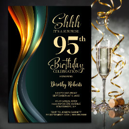 Invitación Modern Black and Gold Surprise 95th Birthday Party
