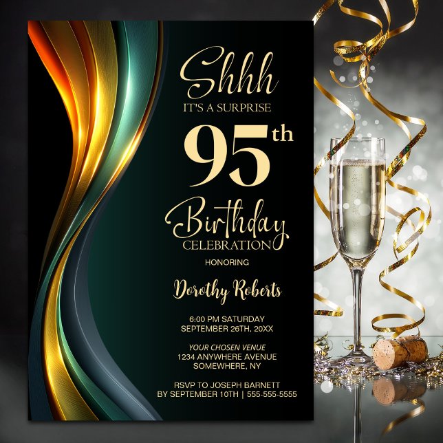 Invitación Modern Black and Gold Surprise 95th Birthday Party (Subido por el creador)