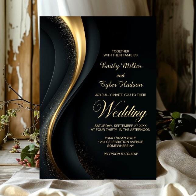 Invitación Modern Black and Gold Wedding (Subido por el creador)