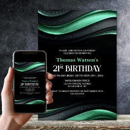 Invitación Modern Black and Green 21st Birthday Party