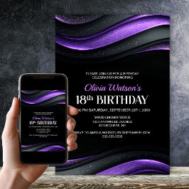 Invitación Modern Black and Purple 18th Birthday Party