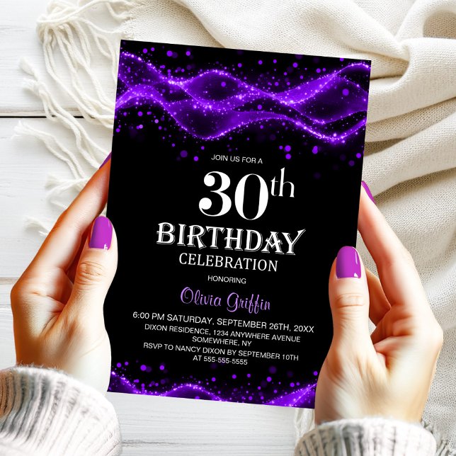 Invitación Modern Black and Purple 30th Birthday Party (Subido por el creador)