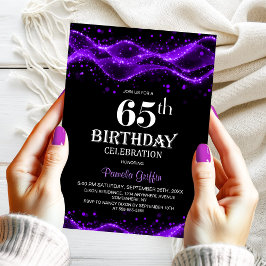 Invitación Modern Black and Purple 65th Birthday Party