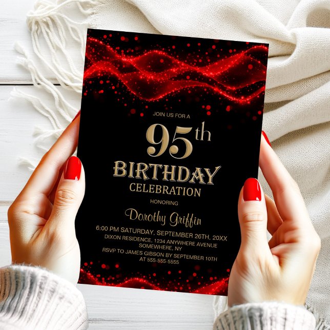 Invitación Modern Black and Red 95th Birthday Party (Subido por el creador)