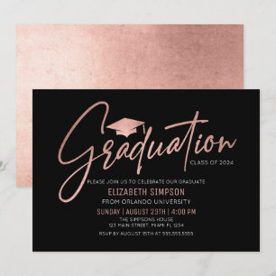 Invitación Modern black and rose gold Graduation I