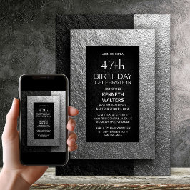 Invitación Modern Black and Silver Any Age Birthday Party