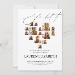 Invitación Modern Black and White 15photo collage Graduation 