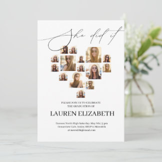 Invitación Modern Black and White 15photo collage Graduation 