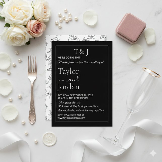 Invitación Modern Black and White Floral Minimalist Dark Chic (Subido por el creador)