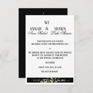 Invitación Modern Black and White Floral Wedding Invitation