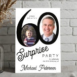 Invitación Modern black and white photo 60th birthday party<br><div class="desc">Trendy bold typography 60th birthday surprise party invitation with 2 photos and modern retro style script. Easy to personalize with your text and pictures.</div>