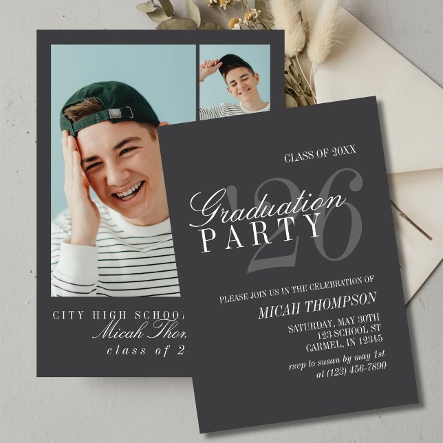 Invitación Modern Black and White Photo Graduation Party (Modern Black and White Photo Graduation Party Invitation)