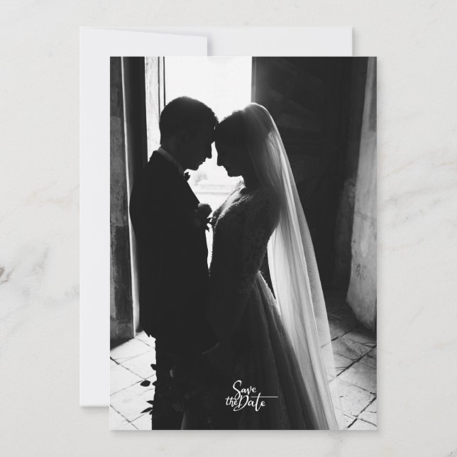 Invitación Modern black and white Photo Wedding (Reverso)