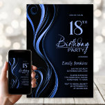Invitación Modern Black Blue 18th Birthday Party<br><div class="desc">Invite a sus amigos y seres queridos con esta moderna invitación de fiesta de cumpleaños 18 en azul y negro. El área de texto de personalizable de esta plantilla de invitación le permite incluir sin esfuerzo todos los detalles necesarios para su celebración especial de cumpleaños, incluyendo la fecha, hora, lugar...</div>