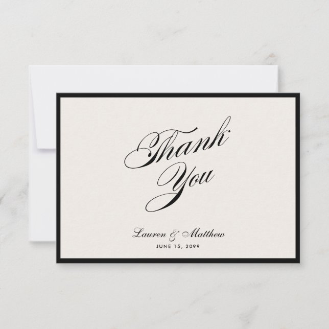 Invitación Modern Black Border Ivory Wedding Thank You Card (Anverso)